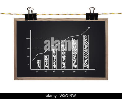 blackboard with drawing chart hanging on a rope Stock Photo