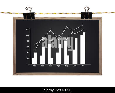 blackboard with drawing chart hanging on a rope Stock Photo