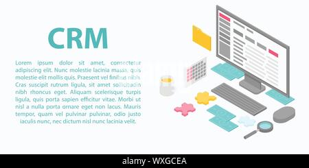CRM concept banner. Isometric illustration of CRM vector concept banner for web design Stock Vector