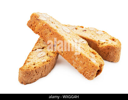 Heap if Italian cookies cantuccini with almonds isolated on white with soft shadow Stock Photo