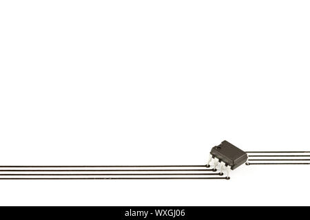 Design elements formed of an electronic chip and tracks printed on paper Stock Photo