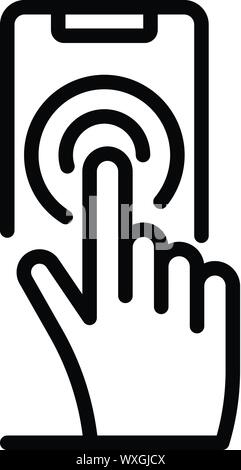 Finger presses smartphone icon. Outline finger presses smartphone vector icon for web design isolated on white background Stock Vector