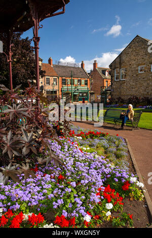 UK, County Durham, Beamish, Museum, Town, Main Street, floral planting beside Bandstand in Redman Park Stock Photo