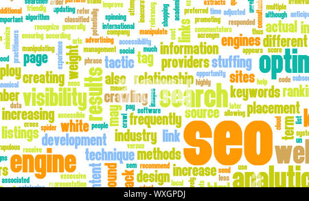 Search Engine Optimization or SEO Word Cloud Stock Photo
