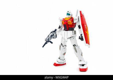 Bangkok, Thailand - September 15, 2019: Gundam scale plastic models on white background. Stock Photo