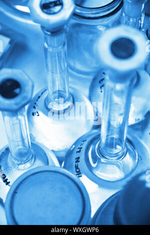 Research lab assorted glassware equipment Stock Photo