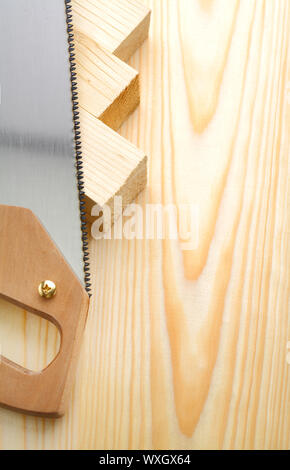 copyspace image handsaw and timber Stock Photo