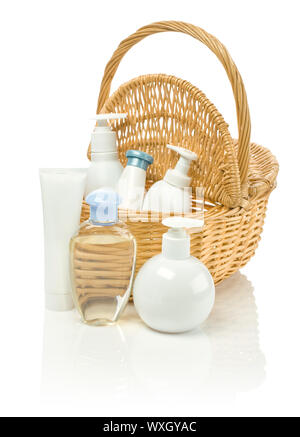 bottles and tubes with basket Stock Photo