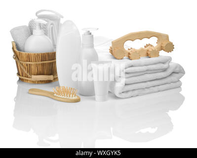 big composition of objects for bathing Stock Photo