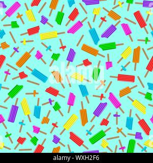 Seamless pattern composed of assorted popsicles of various colors and flavors on blue background Stock Vector