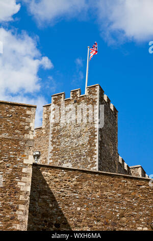 United Kingdom flag on the Medieval Dover Castle in England Stock Photo