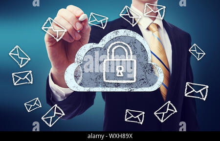 Secured Online Cloud Computing Concept with business man Stock Photo
