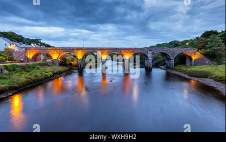 The Newport Viaduct in County Mayo close to Westport, Ireland at Night Stock Photo