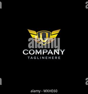 letter A shield with wings gold color logo design concept template ...