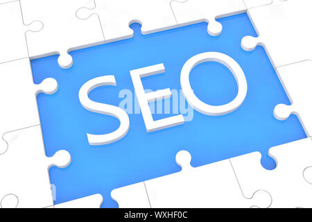 puzzle with words on blue background concept: SEO Stock Photo