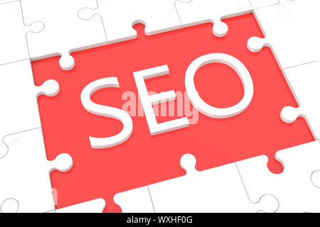 puzzle with words on red background concept: SEO Stock Photo