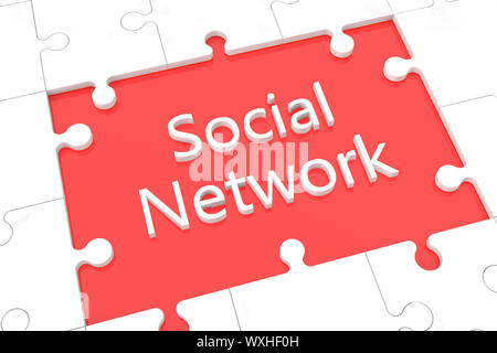 puzzle with words on red background concept: Social Network Stock Photo