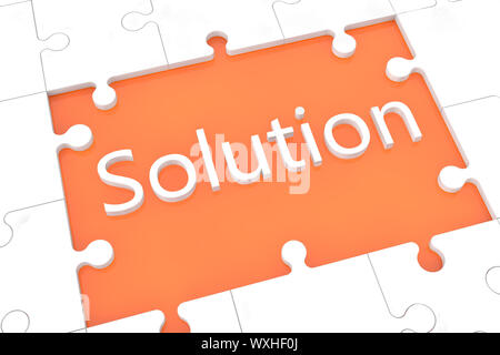 puzzle with words on orange background concept: Solution Stock Photo