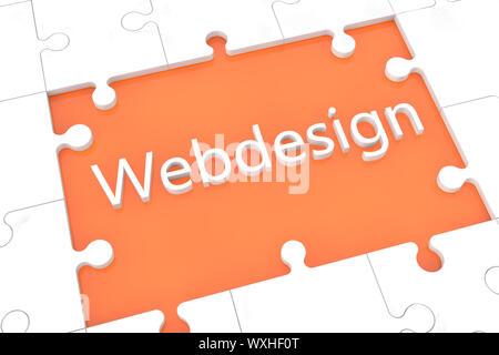 puzzle with words on orange background concept: Webdesign Stock Photo