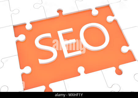 puzzle with words on orange background concept: SEO Stock Photo