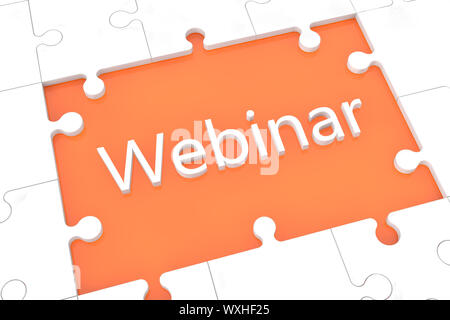 puzzle with words on orange background concept: Webinar Stock Photo