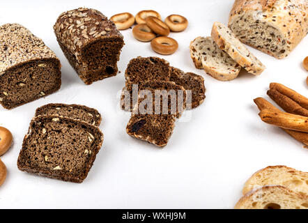 Different types of bread on a white background. Stock Photo