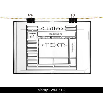 book cliped on rope with template web page Stock Photo