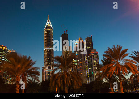 DUBAI, UAE - NOVEMBER 18: Nightlife in Dubai. UAE. November 18, 2012. Dubai was the fastest developing city in the world between 2002 and 2008. Stock Photo