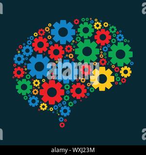 abstract working brain with gear vector illustration Stock Vector