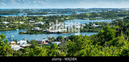 Panorama looking north across Jews' Bay and Riddell's Bay Bermuda Stock Photo