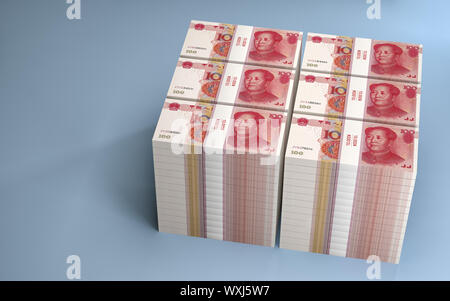 Stacks of chinese 100 Yuan bills. - 3D Rendering Stock Photo