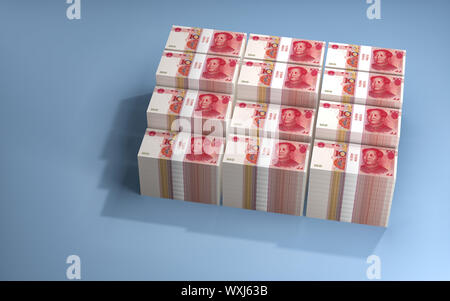 Stacks of chinese 100 Yuan bills. - 3D Rendering Stock Photo