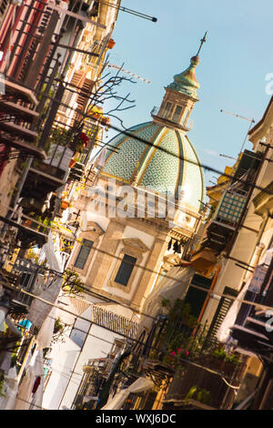 View at the church of San Matteo located in heart of Palermo, Italy, Europe;  tarditional Italian medieval city center with typical narrow residential Stock Photo