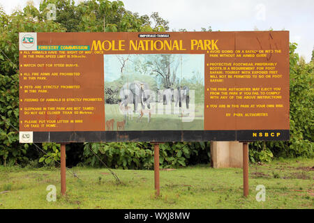 Mole National Park Sign, Ghana Stock Photo