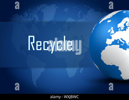 Recycle concept with globe on blue world map background