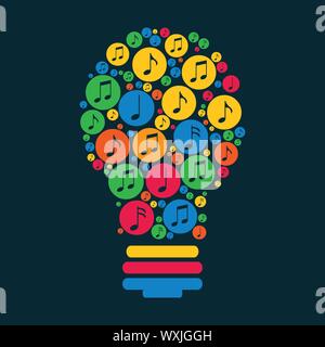 music idea concept symbol with music notes shaped colorful abstract bulb vector illustration Stock Vector