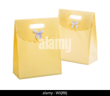 two yellow paper bags isolated Stock Photo