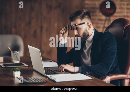 Elegant classic bearded smart clever hard-working handsome attra Stock Photo