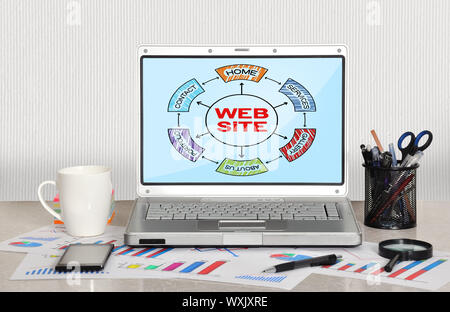 scheme web site on screen laptop in office, closeup Stock Photo