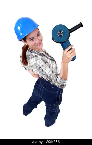 Woman with a disc cutter Stock Photo