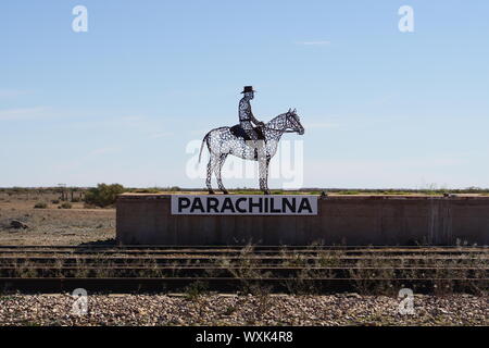 Stockman on Horse Sculpture at the former Parachilna Railway Station Stock Photo