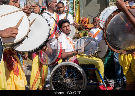 New York City: Drummers performing during the grand procession at the ...