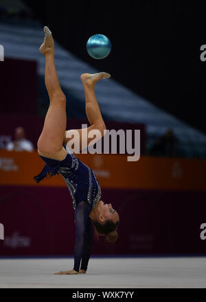 Baku, Azerbaijan. 17th Sep, 2019.  Isabella Schultz of Denmark during the 37th Rhythmic Gymnastics World Championships match between and Day 2 at the National Gymnastics Arena in Baku, Azerbaijan. Ulrik Pedersen/CSM. Credit: Cal Sport Media/Alamy Live News Stock Photo