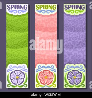 Vector set of vertical banners for Spring season: 3 layouts with floral background, Flowers templates with text - spring. Stock Vector