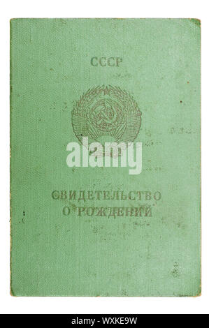 USSR birth certificate isolated on white Stock Photo