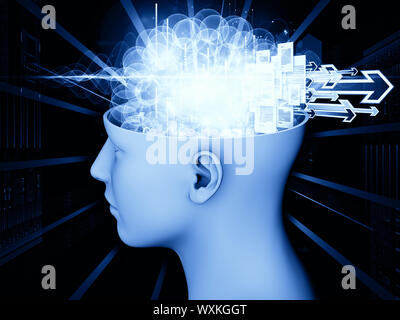 Abstract design made of human head and symbolic elements on the subject of human mind, consciousness, imagination, science and creativity Stock Photo