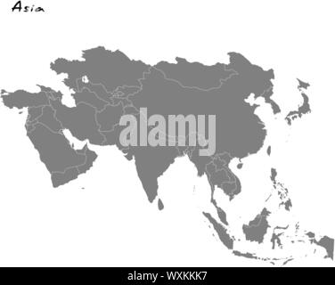 High quality map of Asia with borders of the regions Stock Vector