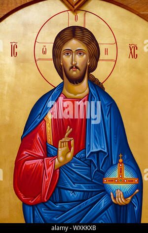 Icon of the Christ Pantocrator (Christ 'Almighty' or 'All-powerful' or 'Ruler of All' or 'Sustainer of the World'). Convent of the Holy Trinity Stock Photo