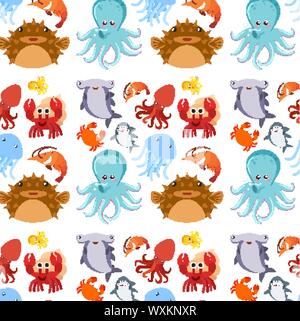 Seamless background design with sea creatures illustration Stock Vector