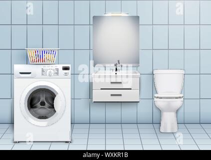 Toilet and washbasin cabinet with washer Stock Vector